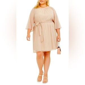 City Studio Champagne Cream Mid Length Boho Formal Dress Elastic Waist size 2X